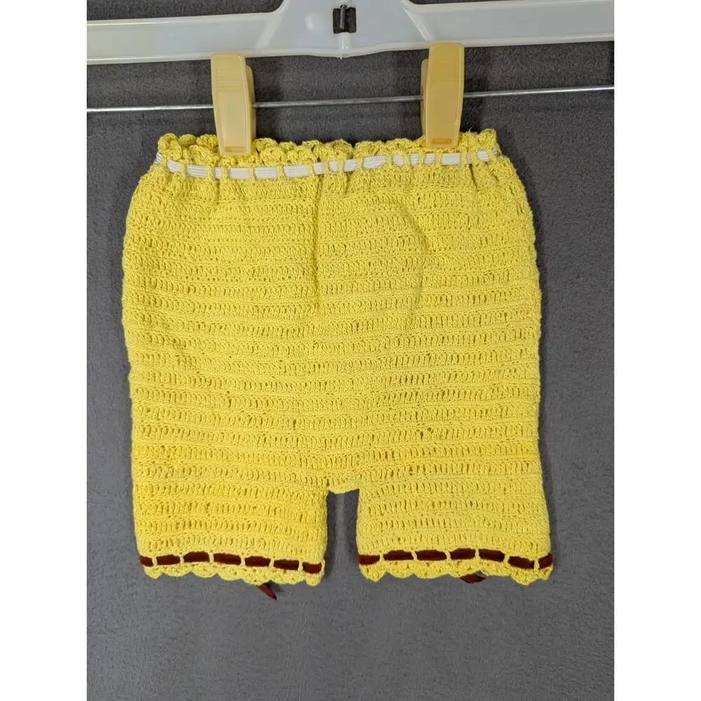 VTG Crochet Dress Pants With Snap In Liner 1-2 Year Old Yellow Red